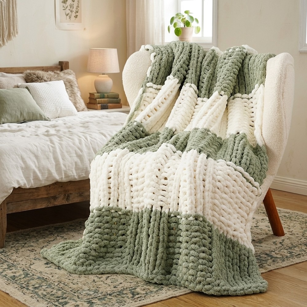 Throw Blanket Chunky Knit - بطانية محبوكة سميكة 50x60، ناعمة للغاية