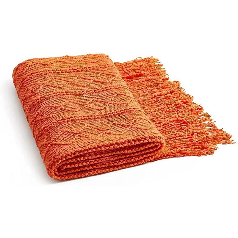 Throw Blanket Chunky Knit - برتقالي محبوك رمي البطانيات مع شرابات