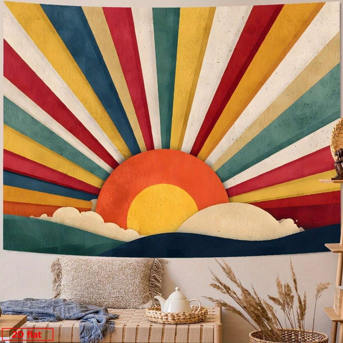 Sunrise Home Textiles & Apparel - نسيج جداري بوهيمي بنمط شعاع الشمس،