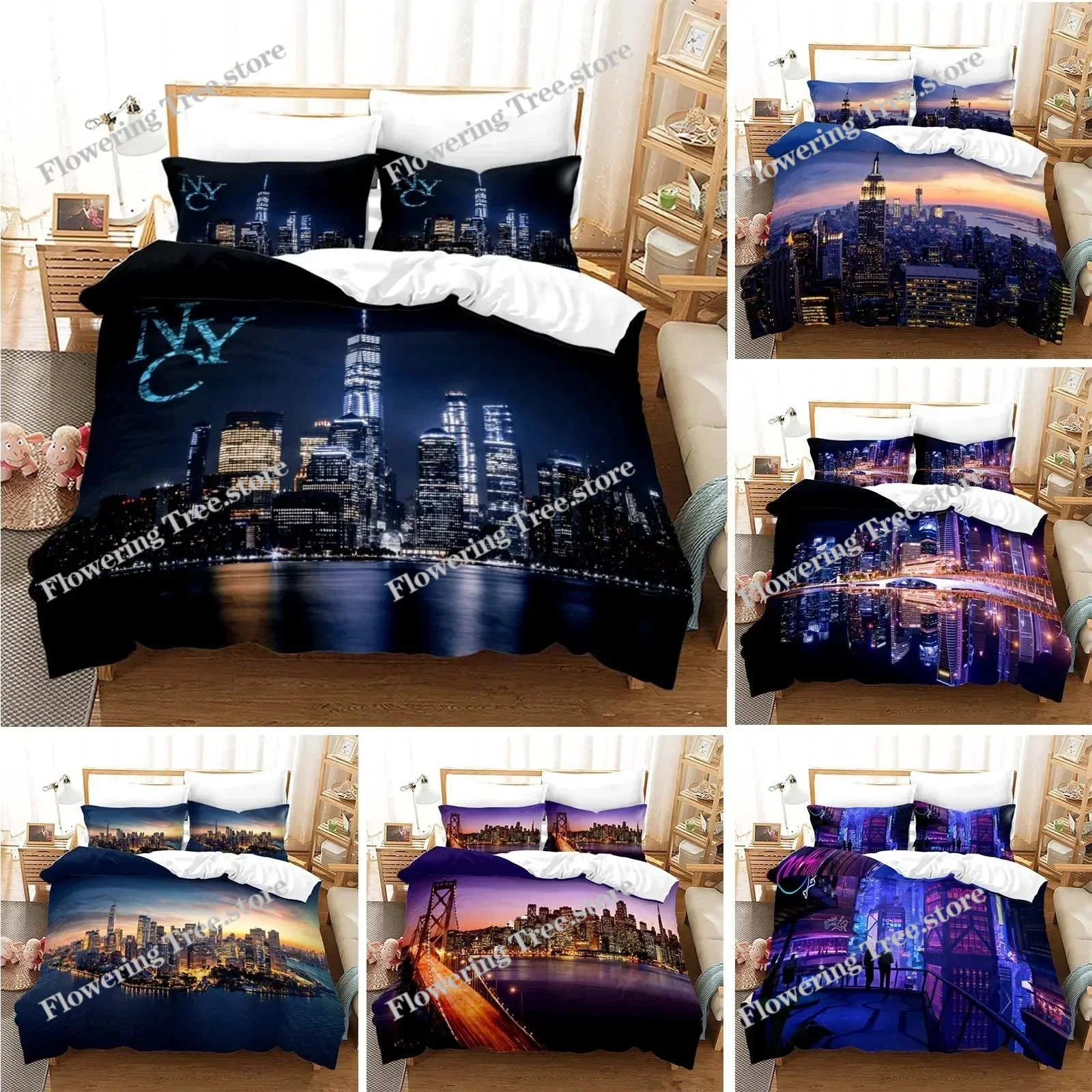 طقم أغطية سرير بتصميم منظر ليل - مراجعة Home Textiles New York وسعره