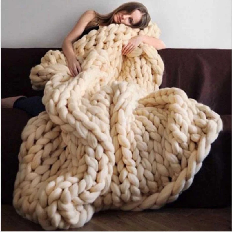 موضة بطانية صوف مكتنزة سميكة ك - مراجعة Throw Blanket Chunky Knit وسعره