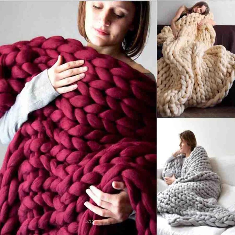 موضة بطانية صوف مكتنزة سميكة ك - مراجعة Throw Blanket Chunky Knit وسعره