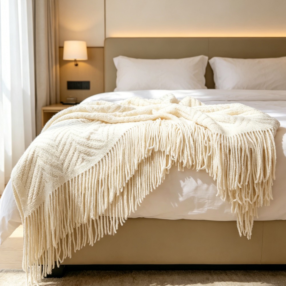 بطانية فاخرة سميكة بلون كريمي، - مراجعة Throw Blanket Chunky Knit وسعره